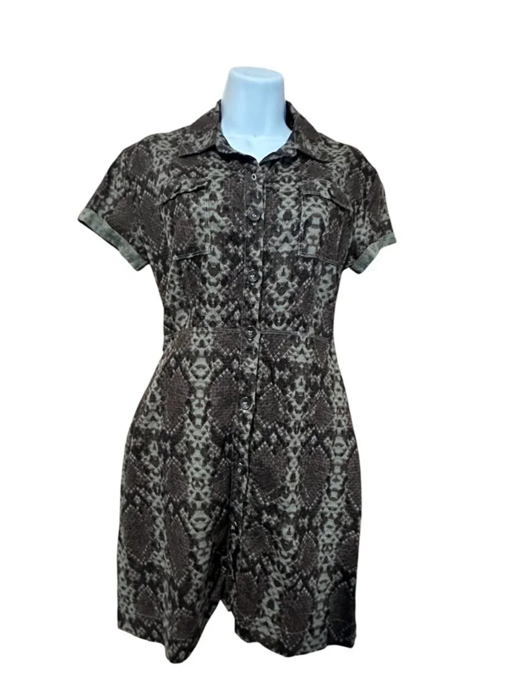 Free People Snake Print Button-Down Utility Dress Size XS - Picture 8 of 8